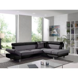 Lisbona - Canapé d'angle droit convertible - L 252 x P 190cm Couleur - Noir / Gris